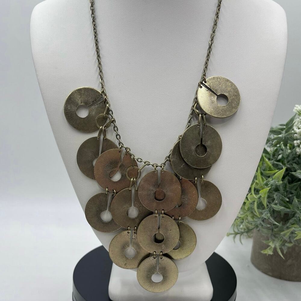 Vintage Berry Signed Brass Gold Copper Coin Disc Bib Necklace